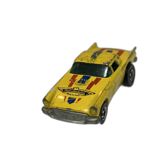 1977 Hot Wheels 1957 Ford T-Bird Car Yellow 1:64 Diecast 2 3/4" Stripes Red Blue - Picture 1 of 7